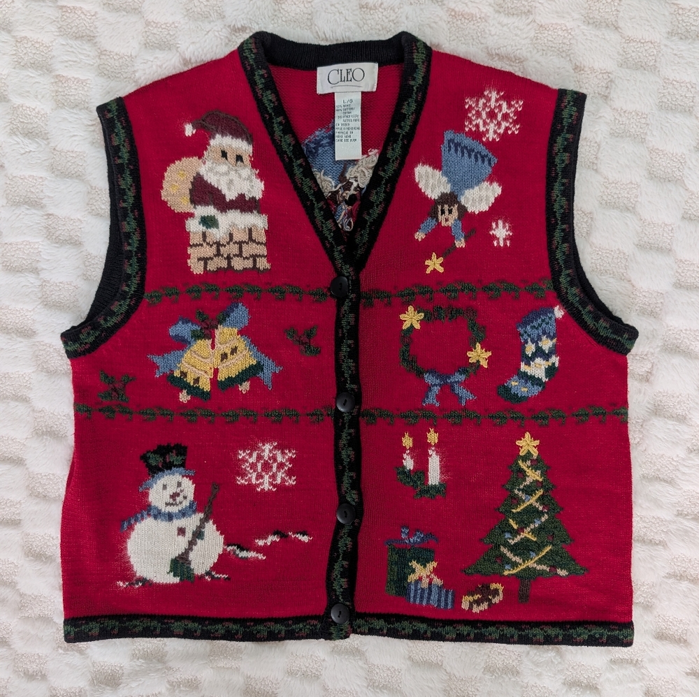 Red Festive Christmas Knit Vest Cotton